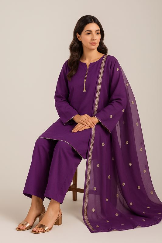 Luxury Purple 3PC Suit with Embellished Dupatta – SJ by Amina