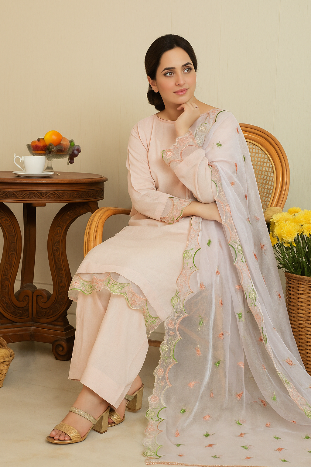 Pastel Pink 3PC Suit with Scalloped Embroidered Dupatta – SJ by Amina