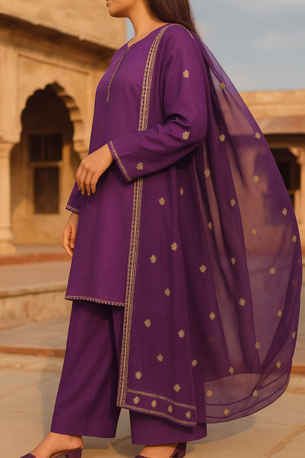 Luxury Purple 3PC Suit with Embellished Dupatta – SJ by Amina