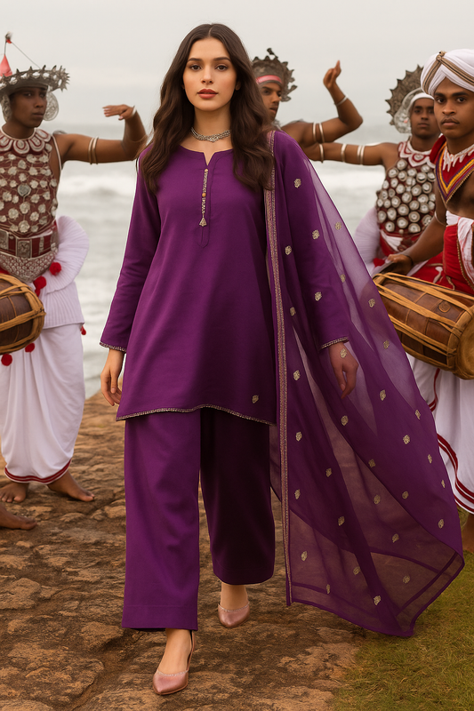 Luxury Purple 3PC Suit with Embellished Dupatta – SJ by Amina
